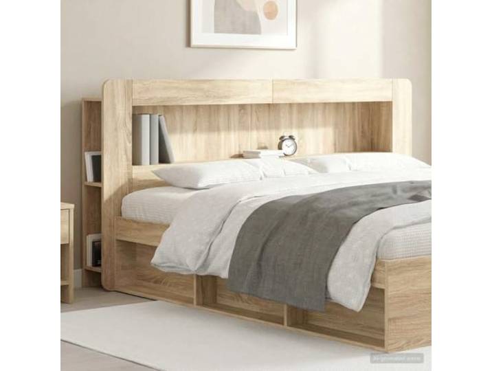 RJPLMFV Kopfteil für Bett, Eiche Sonoma, Holz Regalaufbewahrung, modernes Design, Wandbefestigung inklusive, pflegeleicht