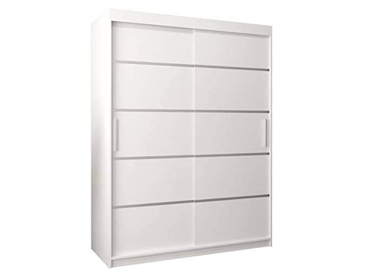 MEBLE KRYSPOL Schwebetürenschrank Verona 1 150 cm Kleiderschrank mit Kleiderstange und Einlegeboden Schlafzimmer- Wohnzimmerschrank Schiebetüren Modern Design (Schubladen: 0, Weiß)