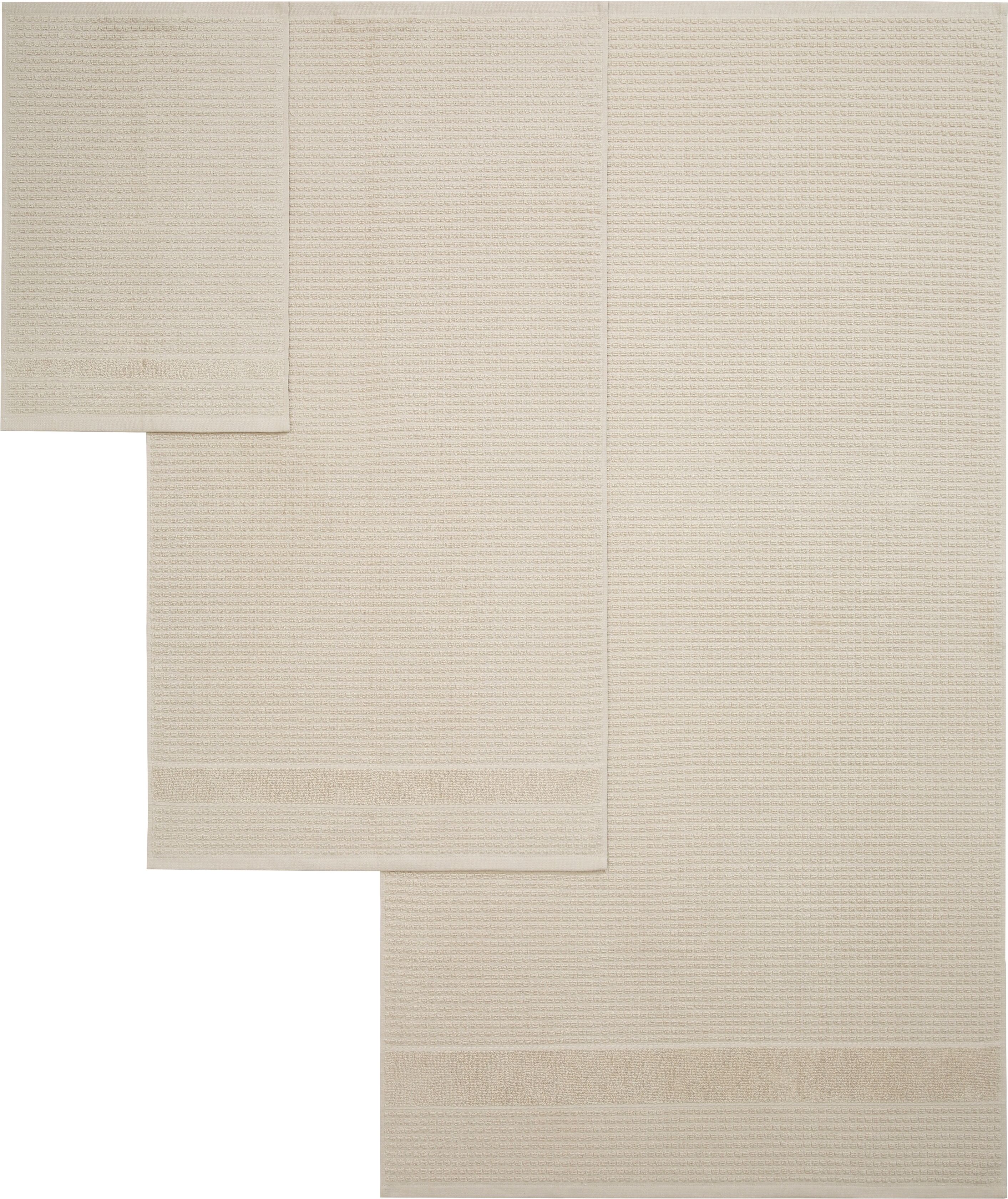 Handtuch Set KANGAROOS "Summer, Duschtuch, Handtuch, Gästeücher", beige (creme), Frottier, Frottier, Obermaterial: 100% Baumwolle, Handtuch-Sets, Handtuch Set, einfarbiges Handtuch-Set aus 100% Baumwolle, Hoch-Tief-Effekt creme Frottier