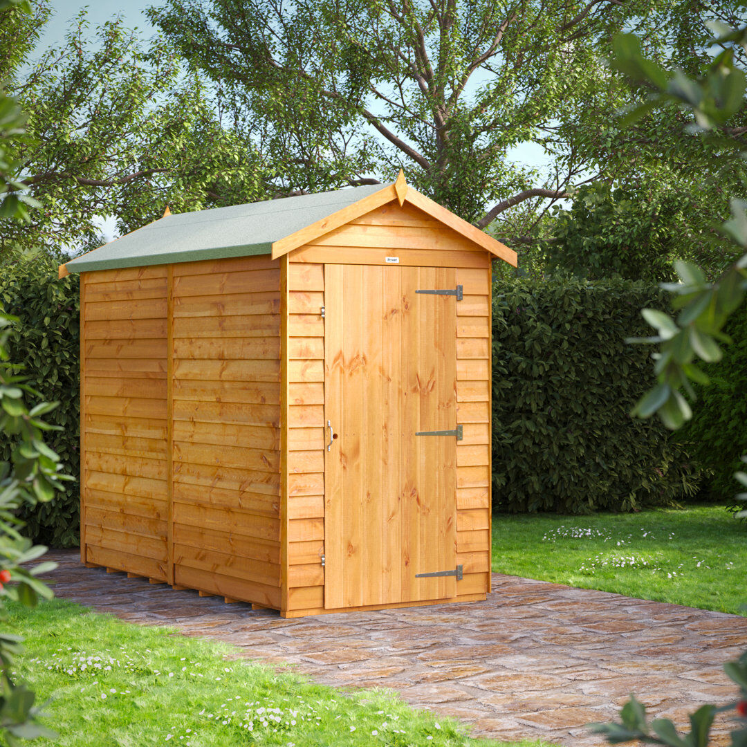 Powersheds 8 x 4ft Timber Overlap Windowless Apex Garden Shed Golden Brown 131.4cm W X 265.2cm D X 214.7cm H