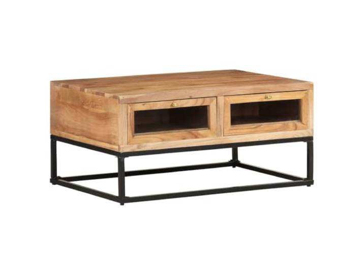 Tmriohed Couchtisch Massivholz Akazie 90x60x40 cm Tisch mit Schubladen Stilvoller Wohnzimmertisch aus echtem Akazienholz und Glas. Integrierter Stauraum durch zwei praktische Schubfächer.