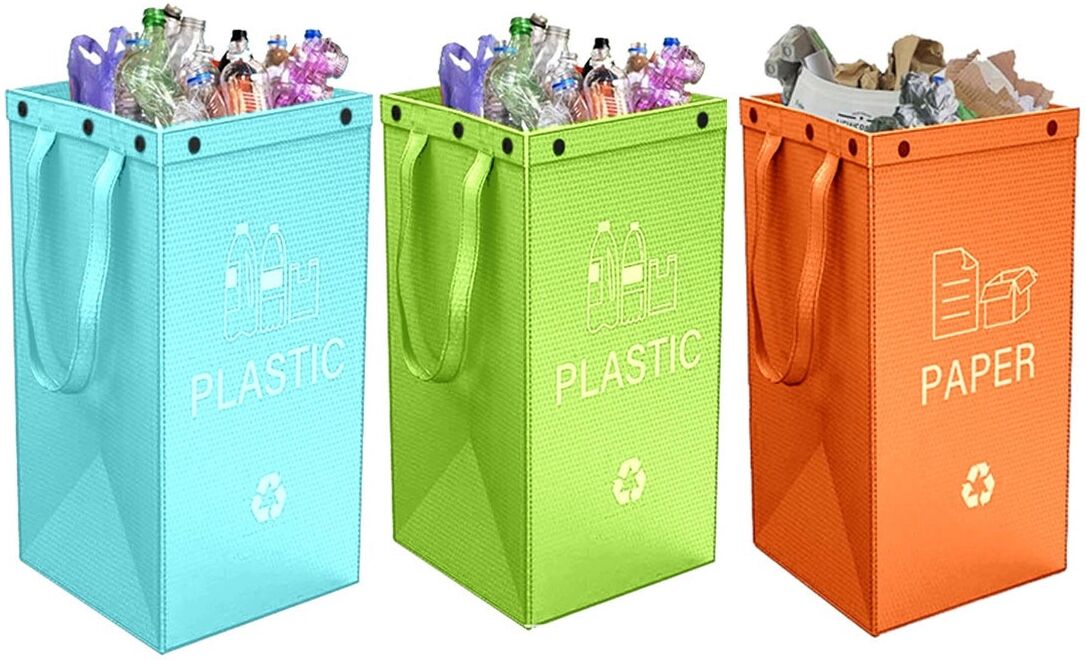 INF Faltbarer Recyclingbehälter 3er-Set – wasserdicht, großes Fassungsvermögen, modulare Innensortierung für Küche und Büro