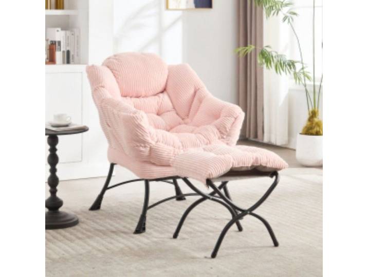 Fauteuil relax rose avec ottoman accoudoirs et poche latérale - Fauteuil d'appoint moderne rembourré pour petit espace