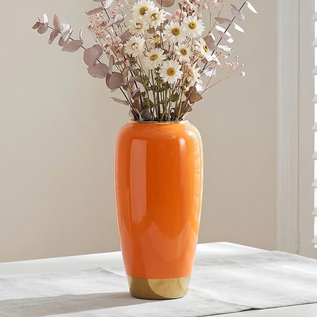 SnelShoppen Elegante oranje keramische vaas, Hoogte: 30 cm