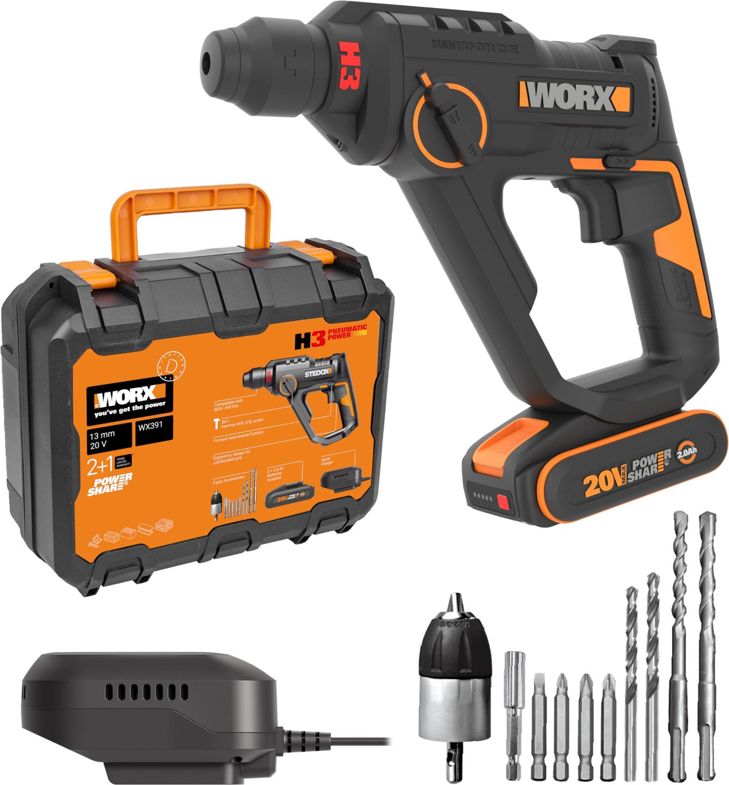 Worx WX391 Accuboormachine 20V met accu en oplader