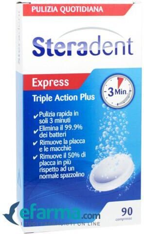 Steradent Tripla Azione Plus Pulizia Quotidiana Dentiera 90 Compresse