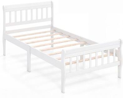 Costway Solid Wood Platform Bed Frame with Wood Slat Support White-Twin Size