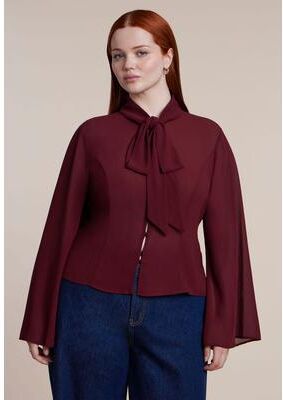 Plus Size Women's Tie-Neck Sheer Top by ELOQUII in Oxblood Red (Size 24)
