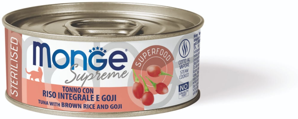 Monge Supreme Cat Sterilised Lattina Multipack 24x80G TONNO CON RISO E GOJI