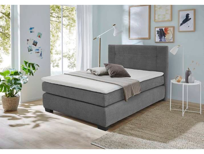 Boxspringbett, Grau, 140x200 cm, Microfaser, Inkl. 7-Zonen-Matratze, Klassisch, Jockenhöfer