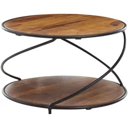 COUCHTISCH Schwarz/Braun, Sheesham Massivholz und Edelstahl, mit 2 Ablageflächen