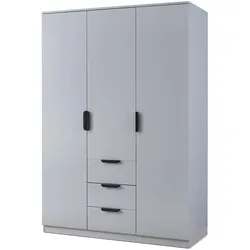En.Casa, Kleiderschrank, Kleiderschrank Eiselfing 176x120x52 cm 3 Schubladen Grau (120 x 52 x 176 cm)