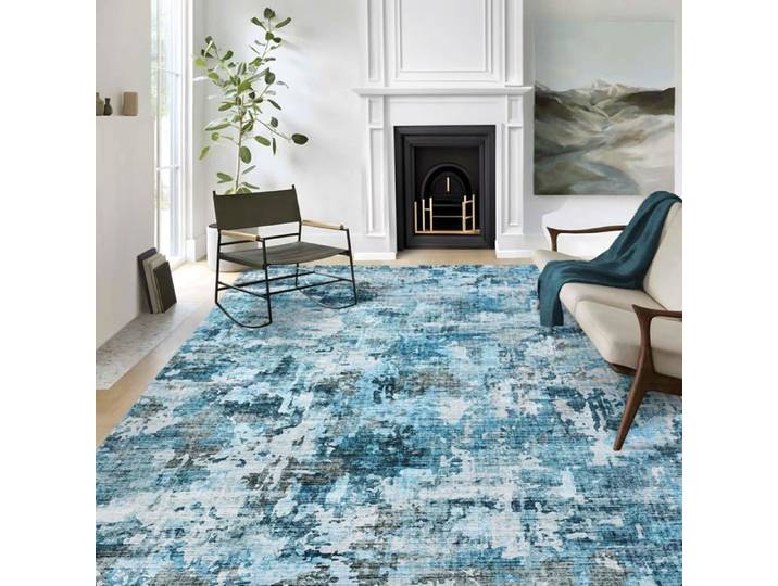 Tapis lavable moderne abstrait bleu 160x230cm