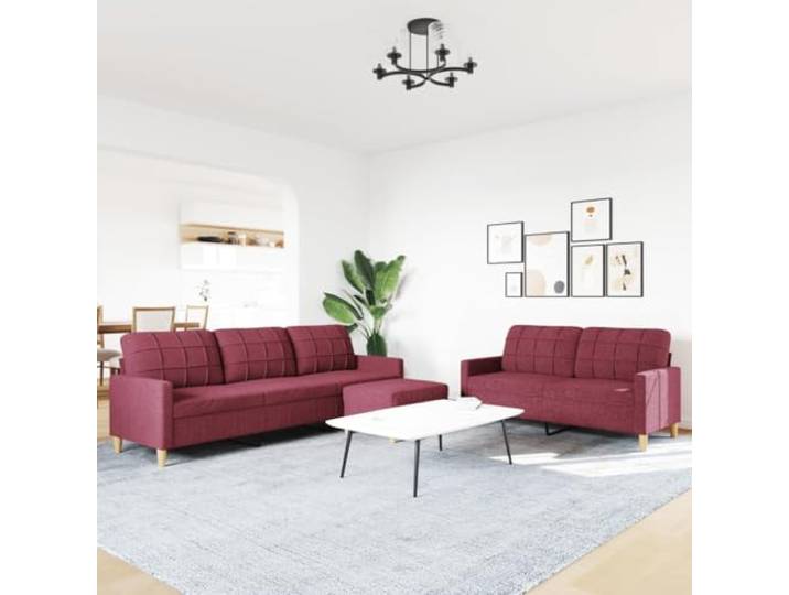 KTHLBRH Sofa-Set, 3-teilig, Weinrot, mit Fußstütze Polyestergewebe, Metallgestell, 2-Sitzer 157 cm, 3-Sitzer 226 cm