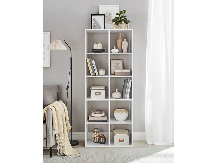VASAGLE Bibliothèque Étagère de Rangement 10 Compartiments Meuble Cube Séparateur de Pièce Style Scandinave Blanc