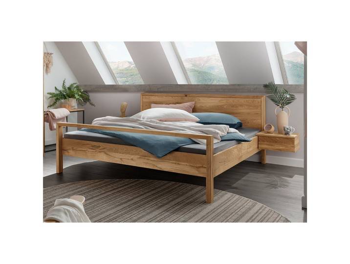 Lomadox Bettgestell AVELLINO-137, Doppelbett Ehebett Jugendbett Nachtschrank Massivholz 180x200 cm Eiche