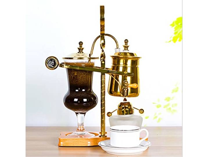 Futchoy Kaffeemaschine Syphon kaffeebereiter aus Edelstahl - Coffee Technia Royal Belgische Kaffeemaschine Vakuum-Kaffeebereiter Tischglas Siphon Topf Siphon (Gold)