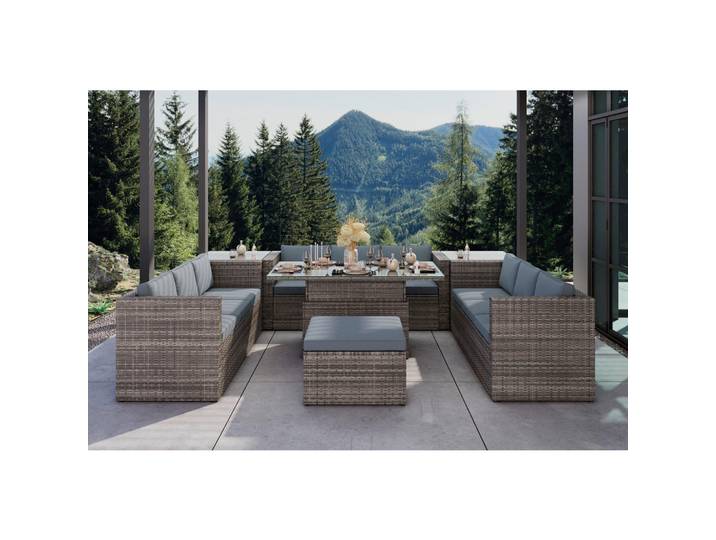 Ambia Garden Loungegarnitur, Blaugrau, Metall, Füllung: Polyester,Polyester, 140x48x68 cm, Tisch höhenverstellbar, Gartenmöbel, Loungemöbel, Loungegarnituren