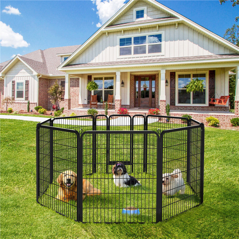 Yaheetech Metal Dog Playpen, Foldable Pet Exercise Pen with Door Black 80cm x 100cm