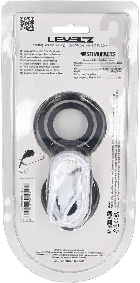 Levelz Anneau vibrant pour pénis et testicules avec stimulateur à ailes - Noir