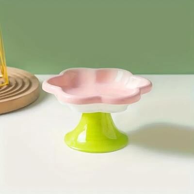 Inspire Essentials Ceramic Raised Cat Bowl With Elevated Flower Stand pink