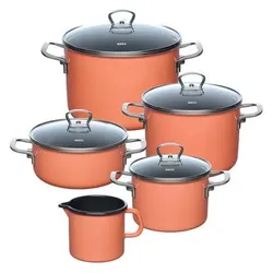 Riess Email Kochtöpfe, Sparset 5-tlg MANGO 0546-001, Pfannenset + Topfset, Orange