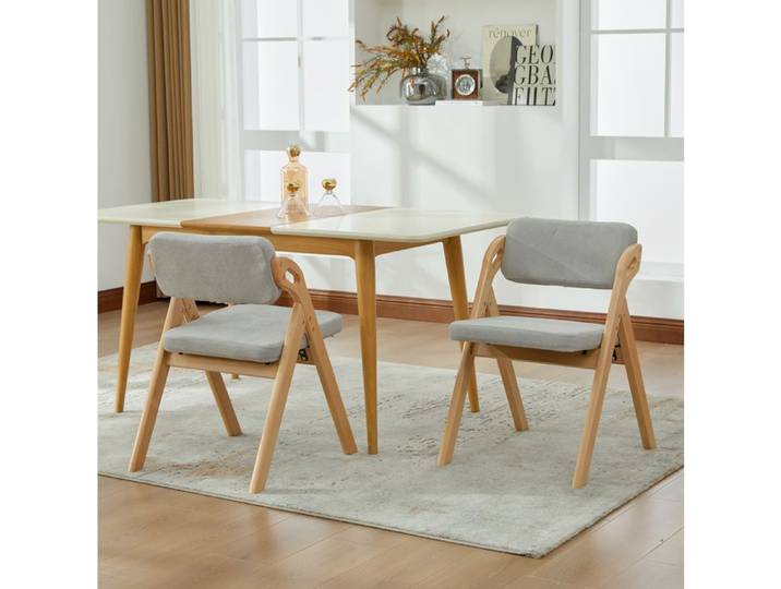 Chaise pliante lot de 2 assise rembourrée déhoussable - MEUNIQ - bois de hêtre intérieur extérieur gris