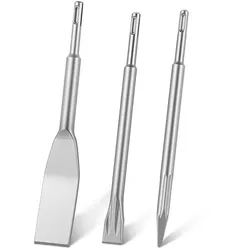 VEVOR SDS Plus Meißel-Set, 3-tlg. SDS Plus Bohrhammer-Aufsatz, inkl. Spitz-, Flach- & Spatenmeißel, Wärmebehandelter 40Cr-Legierungsstahl, für Abbruch- & Renovierungsarbeiten