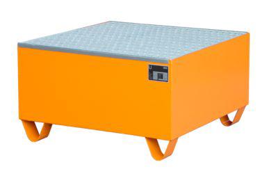 Stahl-Auffangwanne mit Gitterrost, 800 x 800 mm, orange RAL 2000