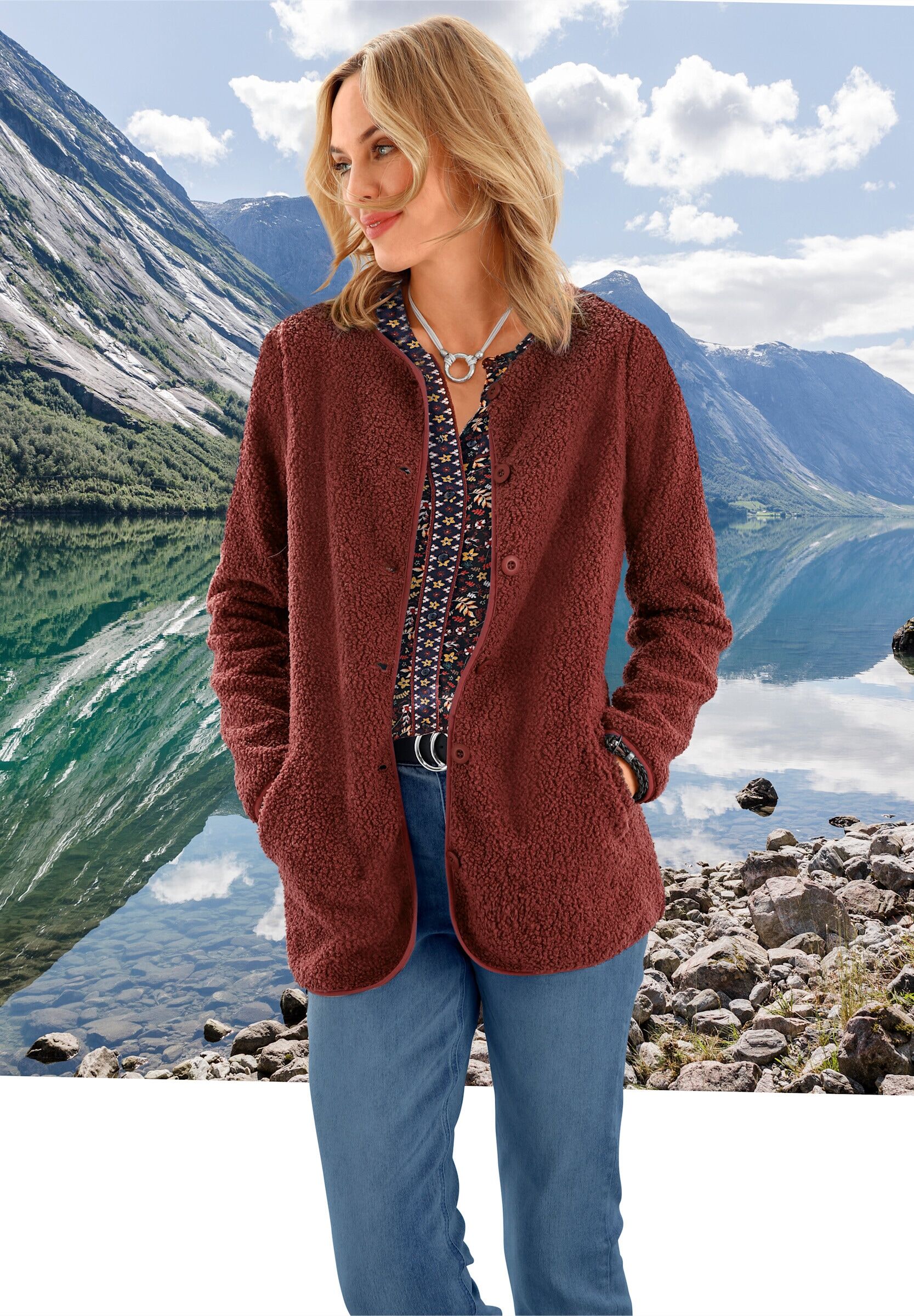 Shirtjacke WITT "Teddy-Fleecejacke Fleecejacke in Teddy-Qualität", Damen, Gr. 44, braun (rotbraun), Modisch, Rundhals, Shirts Shirtjacke