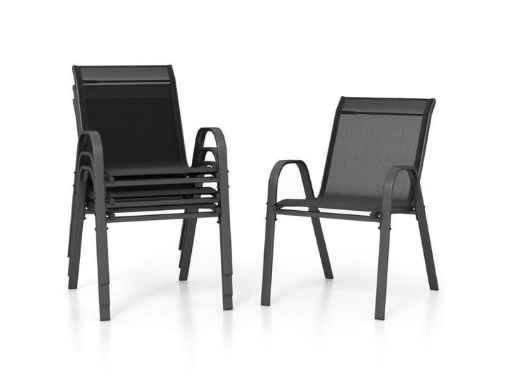 COSTWAY Lot de 4 Chaises de Jardin Tissu en Textilène Chaises à Manger Empilables avec Accoudoirs pour Patio Terrasse Noir