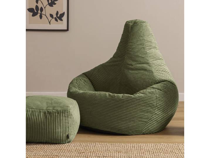 Pouf géant xl avec repose-pied en velours côtelé vert sauge