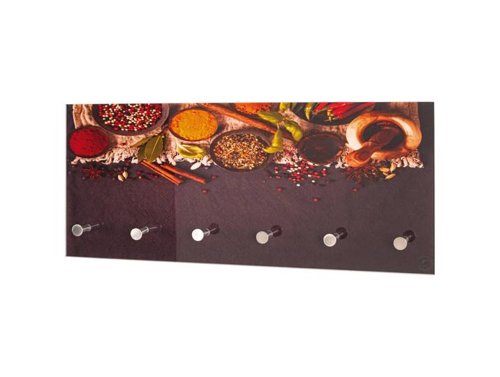 Wandgarderobe, Braun, Grün, Mehrfarbig, Rot, Schwarz, Edelstahlfarben, Currygelb, Glas, Küche, 70x30x5 cm, Garderobe, Garderobenpaneele, Wandgarderobe