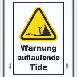 HB-Druck Schild Warnung auflaufende Tide A6 Rückseite selbstklebend