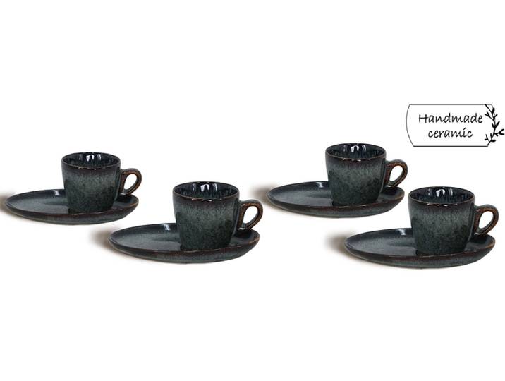 Set Kaffeetassen BROOKE 11cl sandstein dunkelgrün 8-teilig
