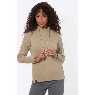 Strickpullover CASUAL LOOKS "Langarm-Pullover", Damen, Gr. 44, beige (sand), 50% Baumwolle, 50% Polyacryl, unifarben, Pullover Strickpullover
