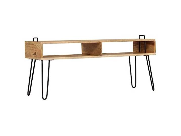 GKHPYURE TV-Schrank aus massivem Mangoholz, 110 x 35 x 45 cm Stahl pulverbeschichtet, Medien-Regal, TV-Regal, Stereo-Regal, Landhaus Industrie,