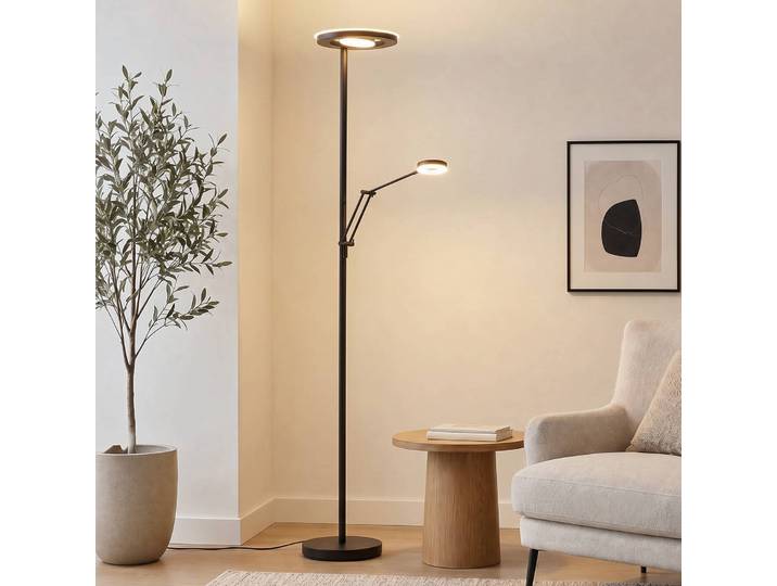 Trio Lighting LED Deckenfluter Barrie, dimmbar, schwarz, für Wohn- / Esszimmer, Metall, Modern, LED Stehlampe