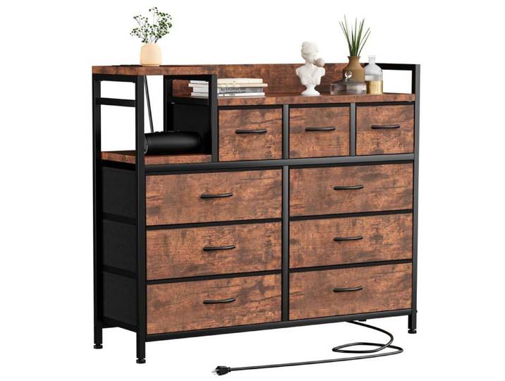 Commode de rangement moderne - LUNSY - Station de charge intégrée - 9 tiroirs amovibles et pliables