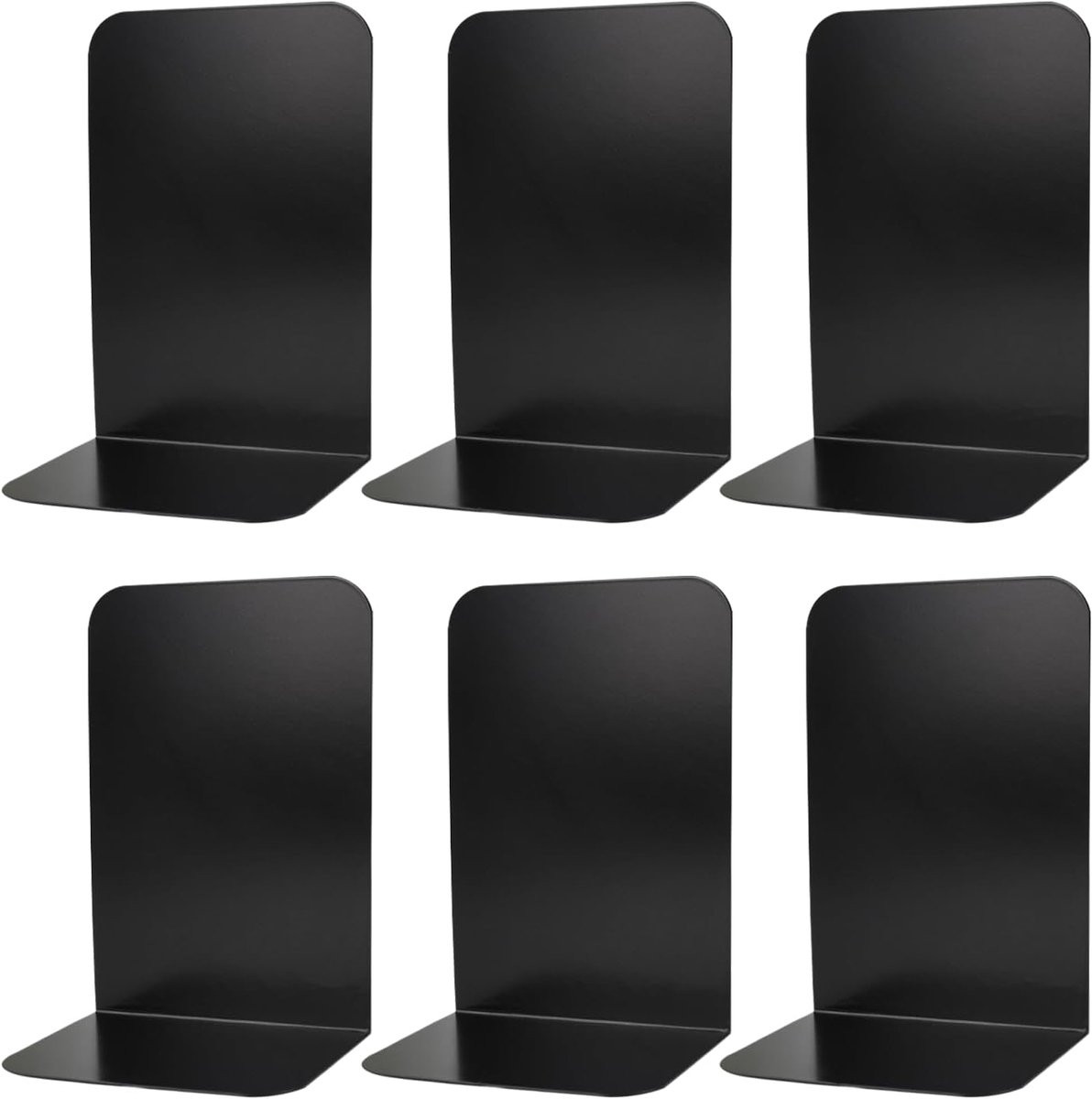 Set van 3 paar zwarte metalen boekensteunen met antislip schuimvoering voor bureauorganisatie