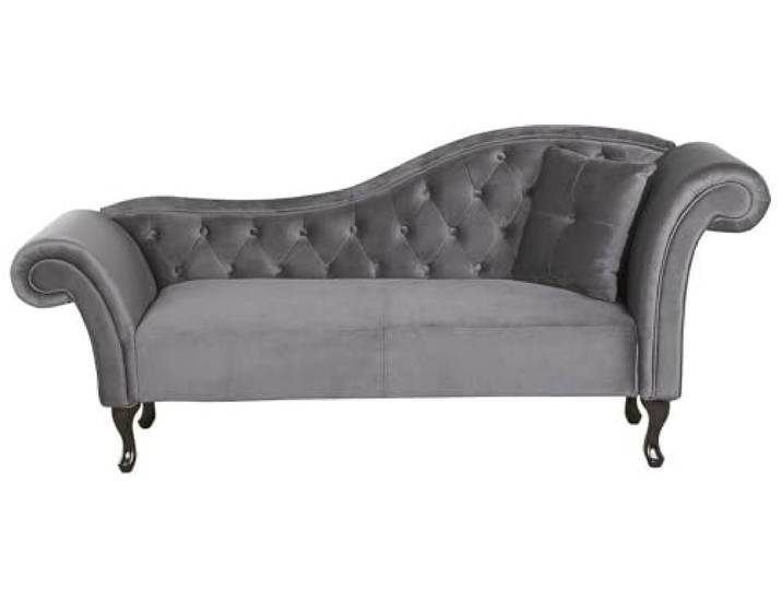 Chaiselongue Samt grau rechts gesteppt mit Kissen Chesterfield-Stil Lattes