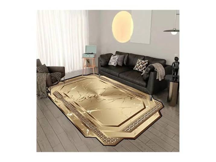 NJIEzhao Goldene unregelmäßige Teppichdekoration Heimteppiche For Wohnzimmer, waschbarer Schlafzimmerteppich, großflächige Sofa-Fußmatten(Color 6,160x230cm 63x90in)