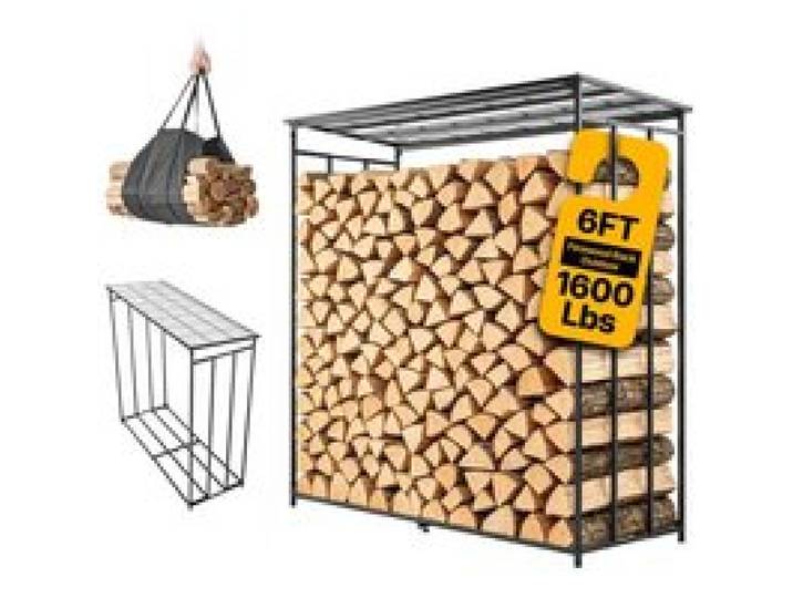 VEVOR Kaminholzregal 3/8 Cord Brennholzregal Feuerholzregal 1855x715x1850mm, für Kamin, Terrasse & Balkon, Rahmen aus Kohlenstoffstahl Pulverbeschichtet, Tragfähigkeit 730 kg, Kapazität 1962 L Schwarz