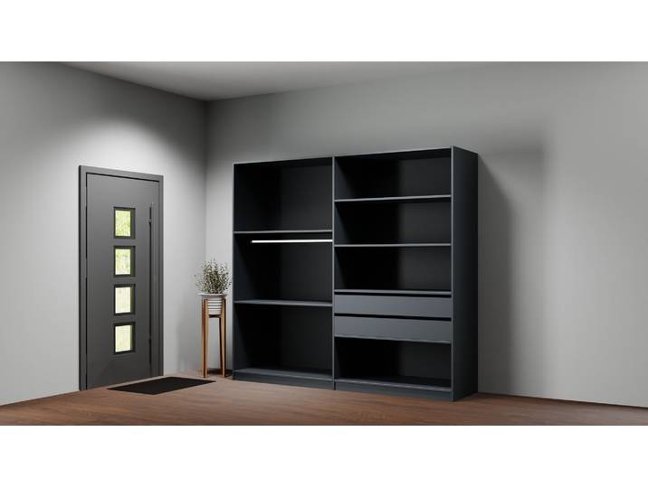 Armoire dressing ouverte sur mesure Pickawood Mélaminé premium Noir