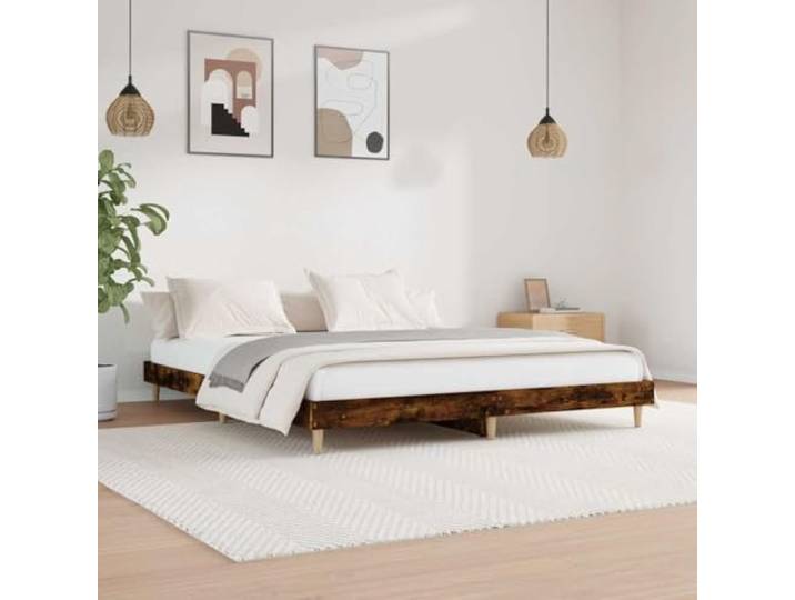 RJPLMFV Bettgestell, Raucheiche, 120 x 200 cm, Holz Robuste Holzfüße, Sperrholzlatten inklusive, stabil und feuchtigkeitsbeständig