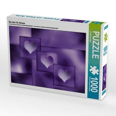 CALVENDO Puzzle Die drei lila Herzen | 1000 Teile Lege-Größe 64x48cm Foto-Puzzle für glückliche Stunden