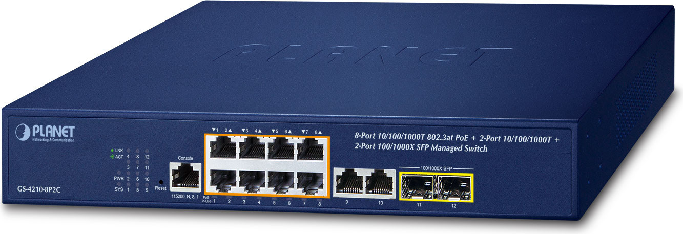 Planet Technology Corp. GS-4210-8P2C 8-Port GE PoE+ Switch