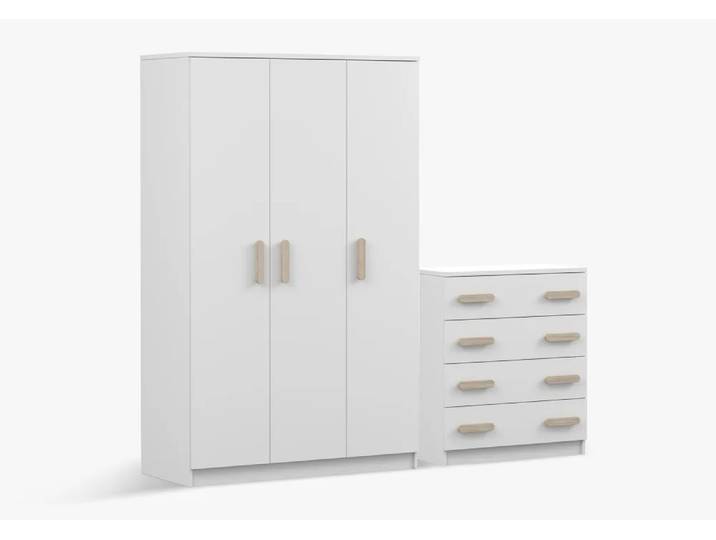 Drehtürenschrank und Kommode 2er-Set JONAS I 19/JONAS I 02 Weiß Weiß Sonoma Eiche