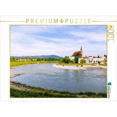 CALVENDO Puzzle Laufen mit Salzachschleife und Kirche Mariä Himmelfahrt | 1000 Teile Lege-Größe 64x48cm Foto-Puzzle für glückliche Stunden