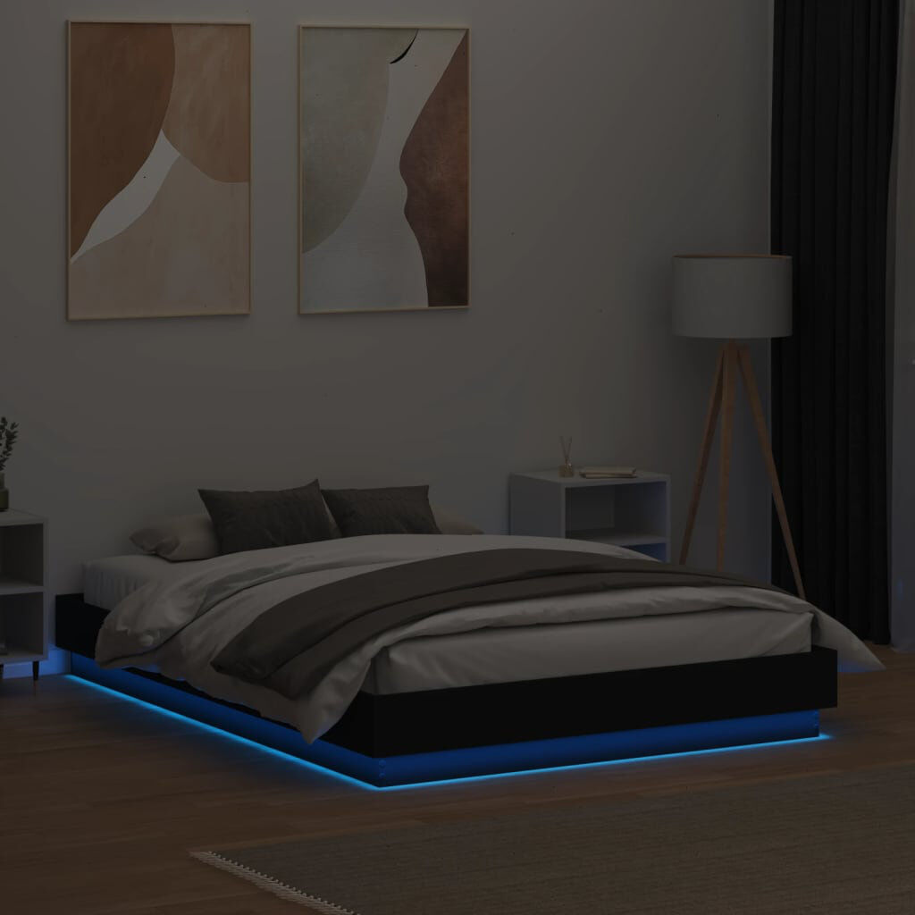 17 Stories Bed Frame With LED Lights Black Kingsize (5')